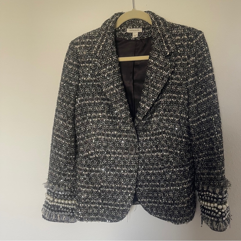 Boston Proper Metallic Beaded Blazer